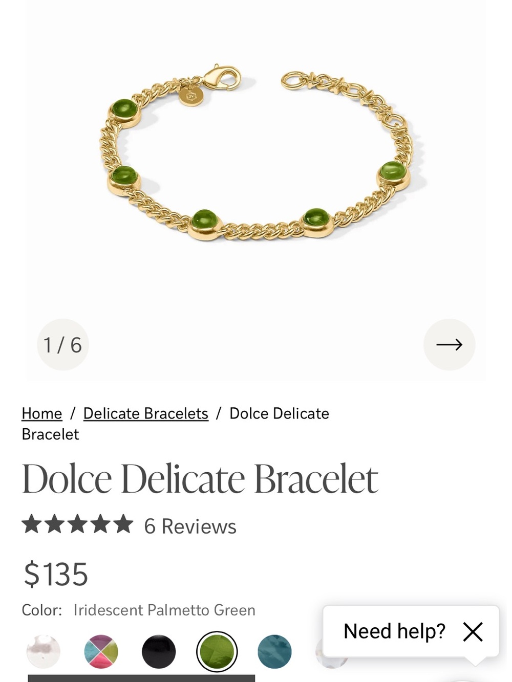 Julie Vos Dolce Delicate Bracelet in Palmetto Green and Gold